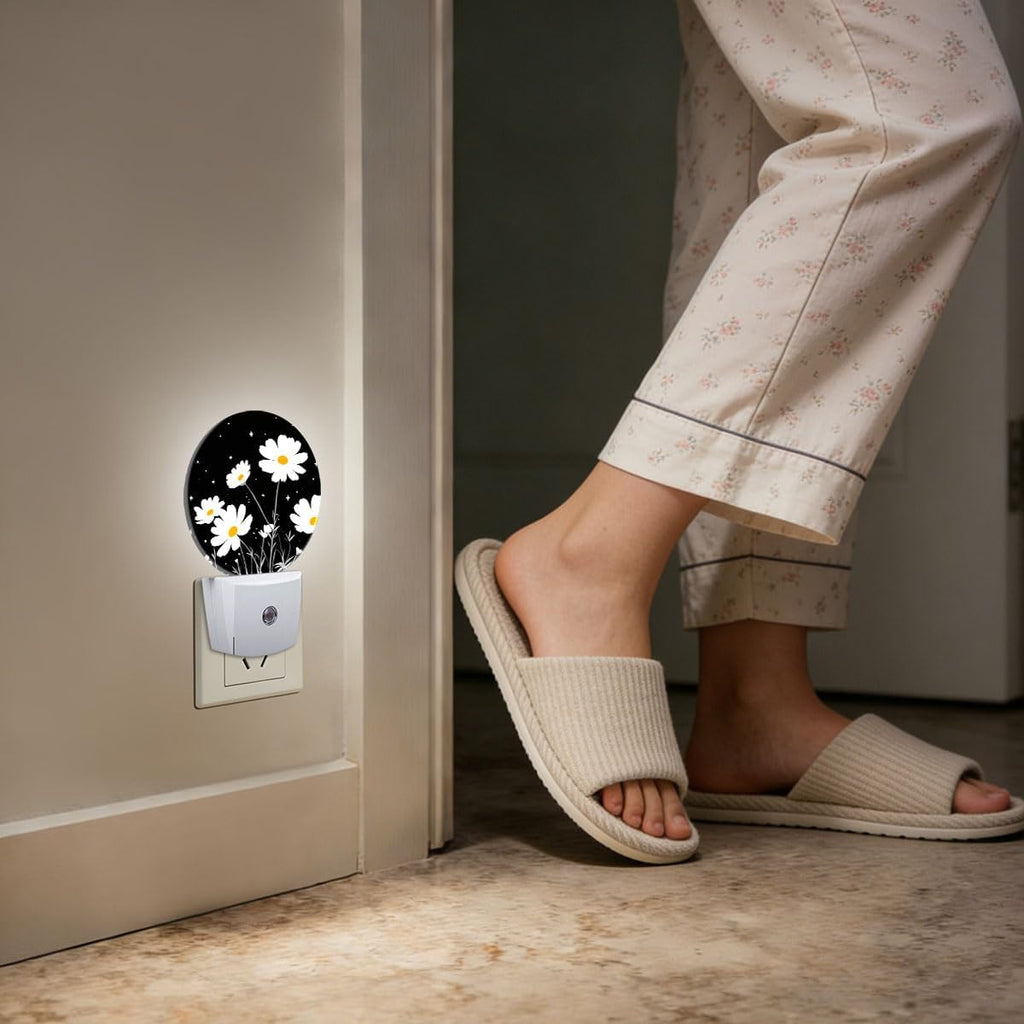 White Daisy Flower Night Light Plug-in Sleep Lamp Led Dusk to Dawn Night Light for Bedroom