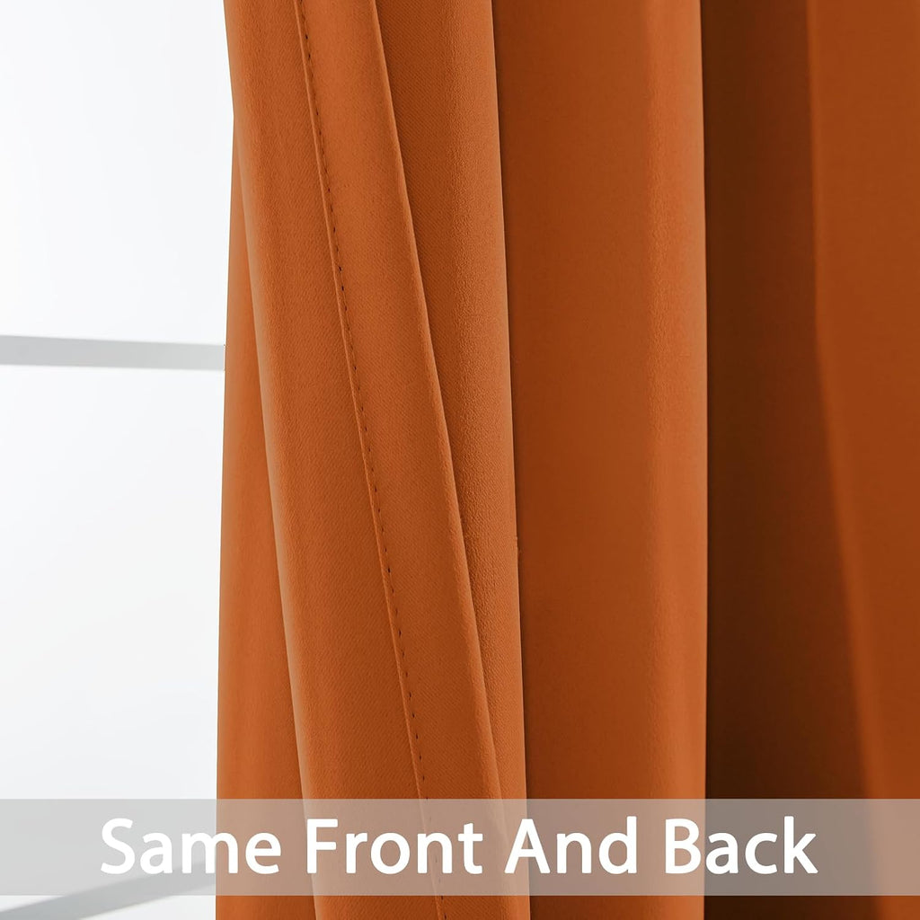 Yakamok Soft and Smooth Orange Blackout Curtains for Bedroom - Grommet Thermal Insulated Room Darkening Curtains for Living Room, Set of…