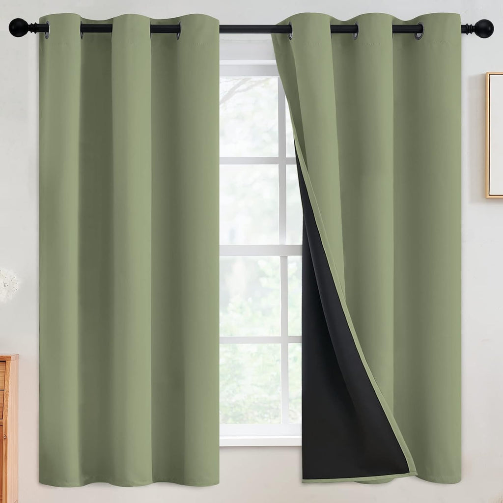 SimpleHome 100% Blackout Curtains for Bedroom, Thermal Insulated Grommet Window Drapes Room Darkening Sage Curtains for Living Room with Bla…