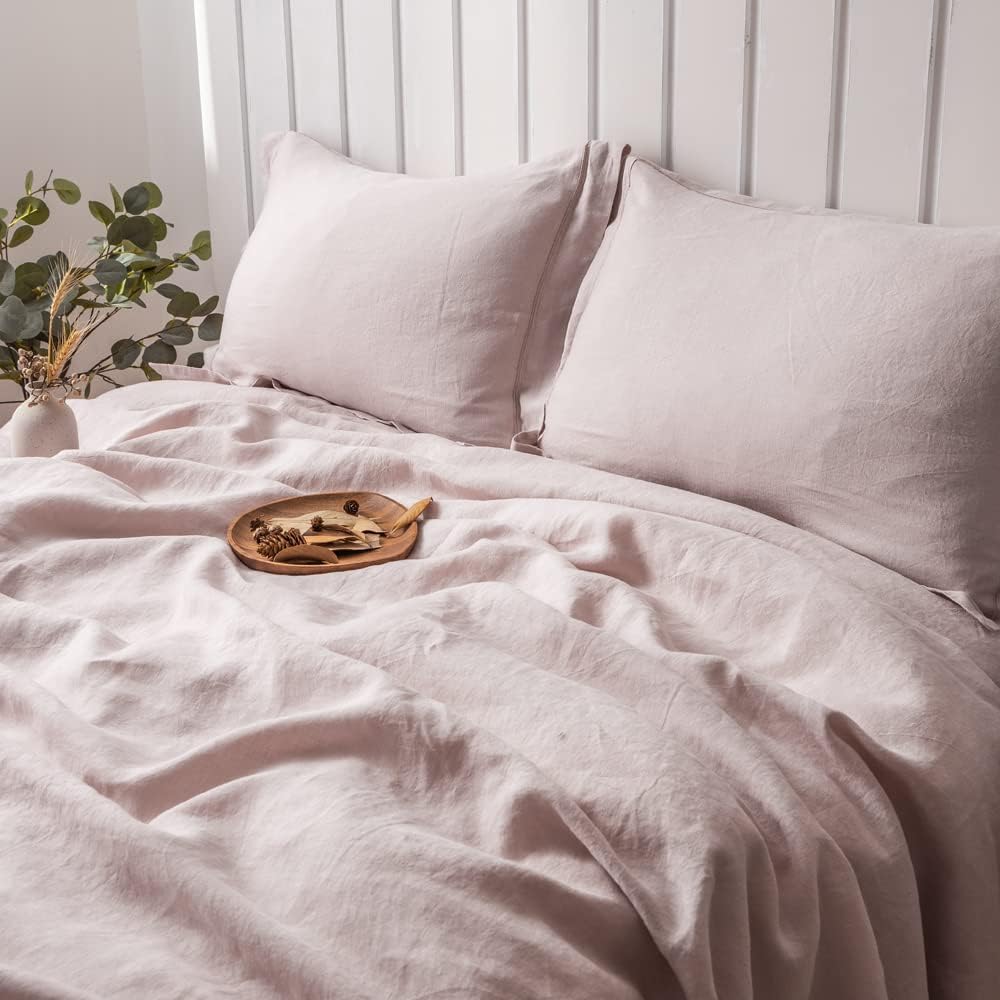 Simple&Opulence 100% Washed Linen Duvet Cover with Embroidered, 3 Pieces Soft Farmhouse Comforter Set with Button Closure,1…