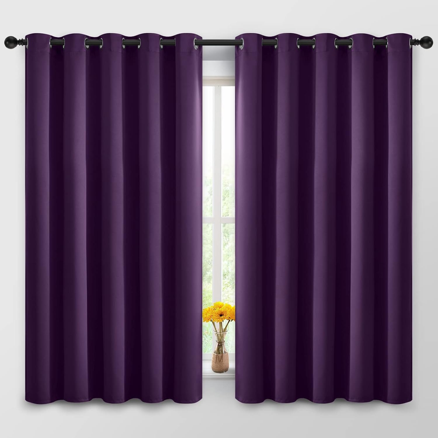 Yakamok Blackout Curtains Room Darkening Thermal Insulated Window Panels, Solid Grommet Top Drapes for Bedroom/Living Room(62Wx63L…