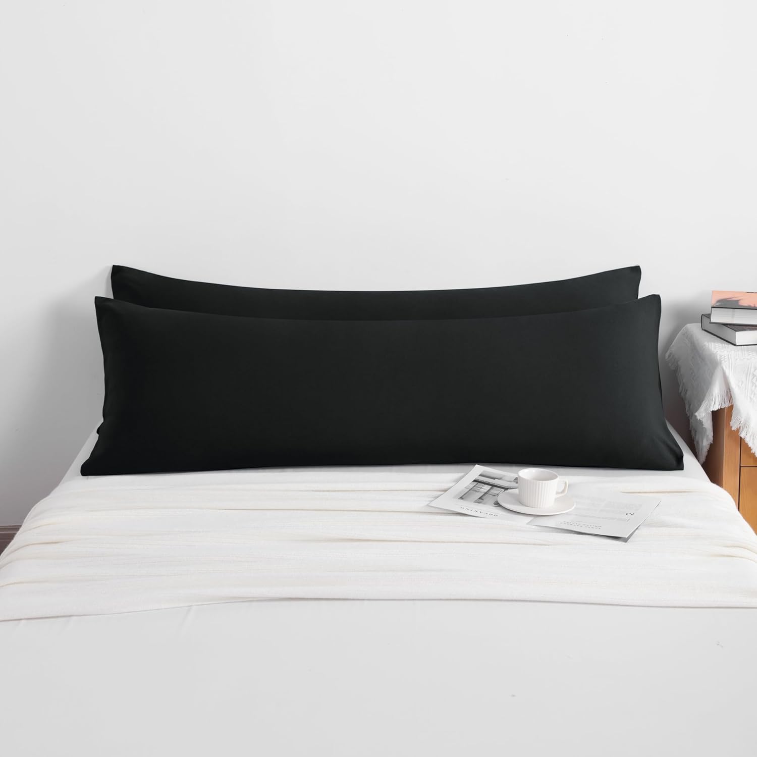 Ntbay Body Pillow Cases Set of 2, 2 Pack Brushed Microfiber 20x54 Pillow Cases, Soft, Wrinkle, Fade, Stain Resistant Black Pillow Cases wit…