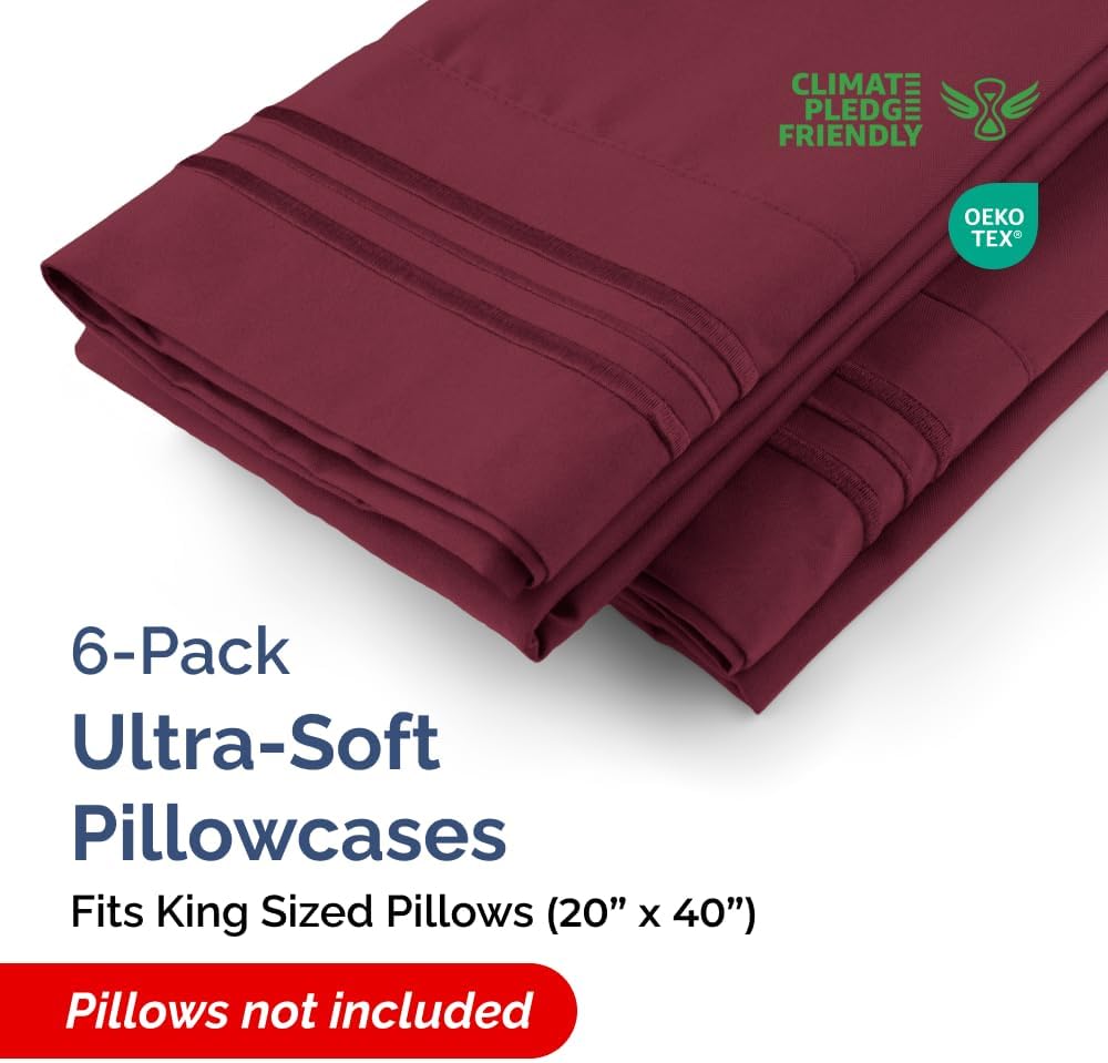 CGKUnlimited King Pillow Cases Set of 6 - Ultra Soft Hotel Quality Pillowcase Covers - Comfy & Wrinkle Free - Shrink, Stain & Fade Resistan…
