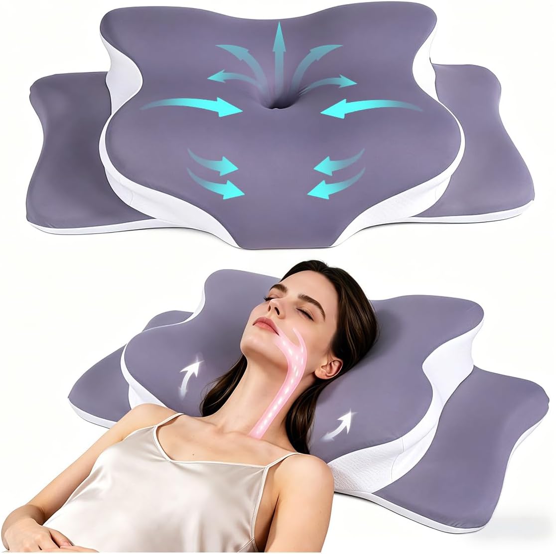 WKEFF Cervical Pillow for Neck, Hollow Design Odorless Memory Foam Pillows with Cooling Case, Adjustable Orthopedic Bed Pillow for…