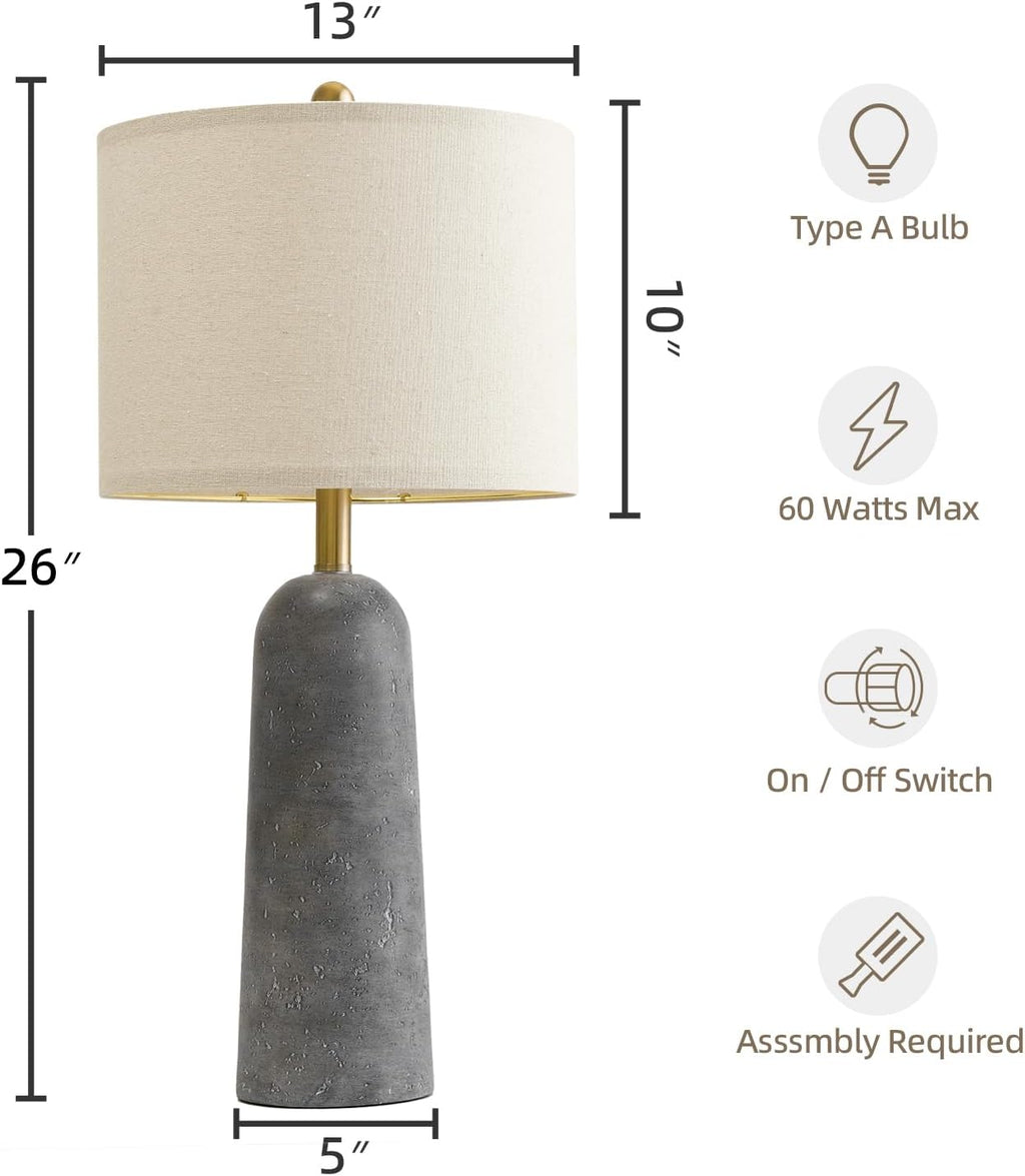 BOBOMOMO 27.25" Modern Table Lamp Set of 2, Gray Resin Lamp with Natural Stone Look, Lamps for Living Room with Linen Shades, Nightstand…