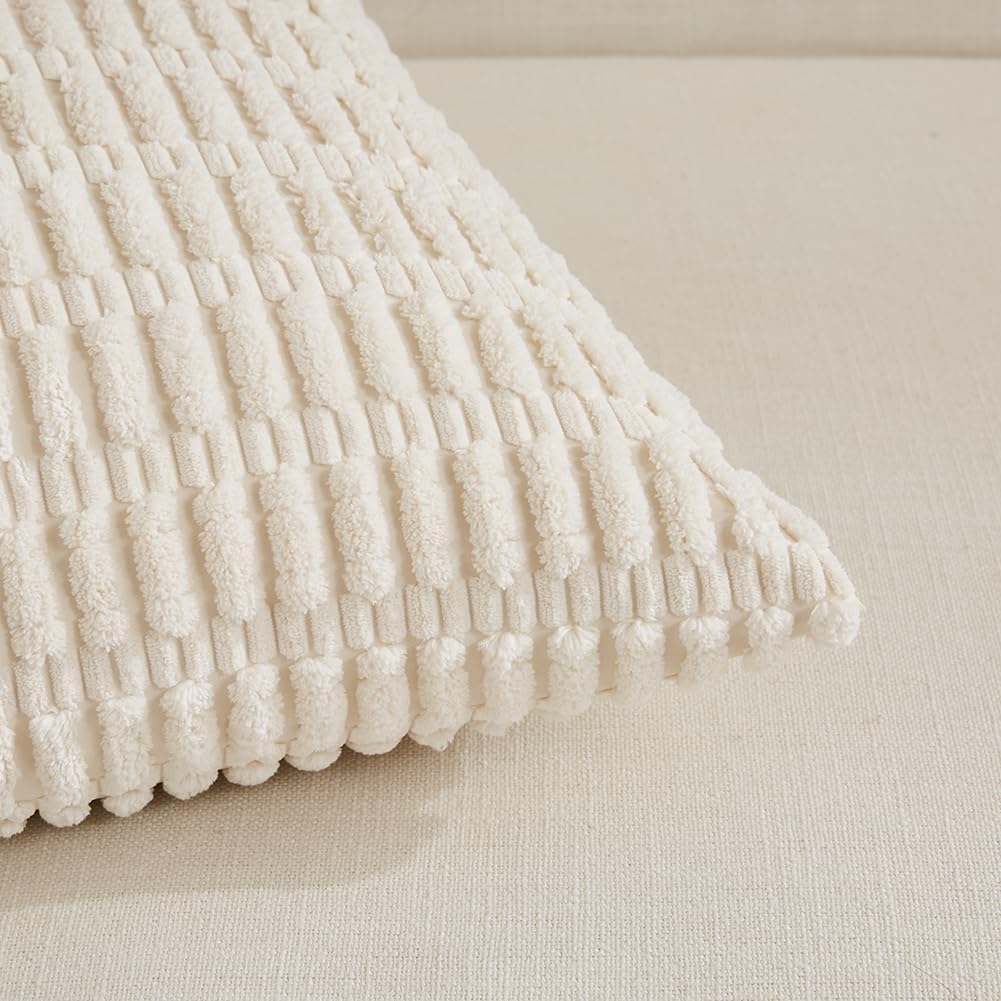 Fancy Homi Decorative Throw Pillow Covers for Bed Couch Bedroom Bench, Soft Corduroy Solid Pillow Case, Rustic Farmhouse Boho Room…