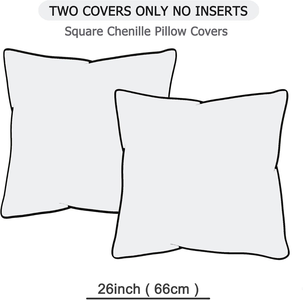 Gawamay Set of 2 Soft Textured Chenille Throw Pillow Covers 26x26 Inch (66x66 CM), Decorative Pillowcases Cushion Covers for Farmhouse Home…