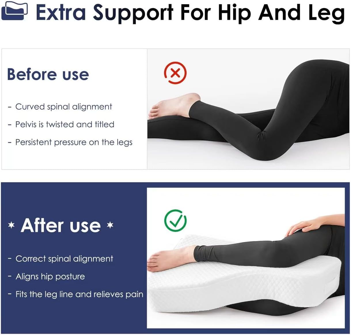 Livemy Leg Pillow for Side Sleepers, Memory Foam Knee Pillow for Side Sleeping, Leg Elevation Pillow for Hip/Back/Sciatica Helps Spi…