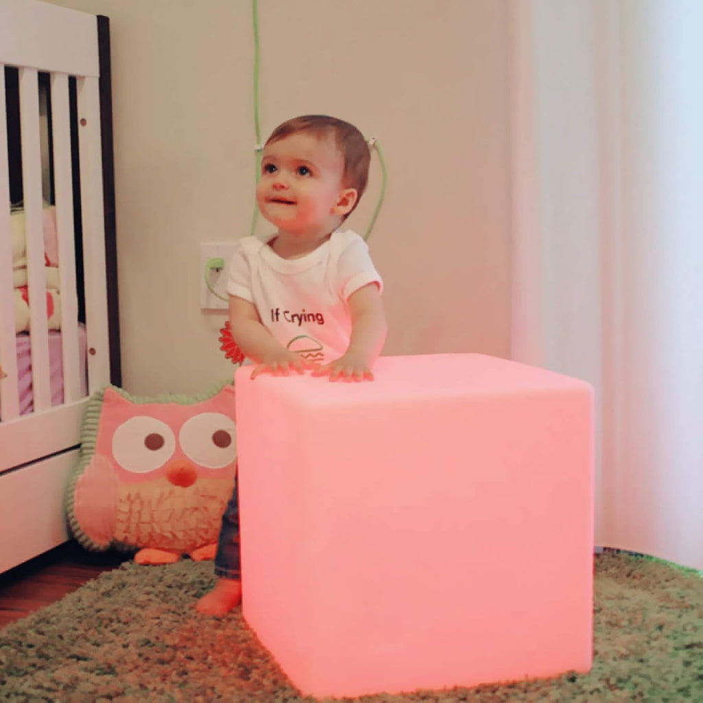 Mr.Go 12-inch Rechargeable Magic LED Light Cube Stool with Remote Control Fun Mood Lamp Soothing Night Light Decorative Lighting for Home…