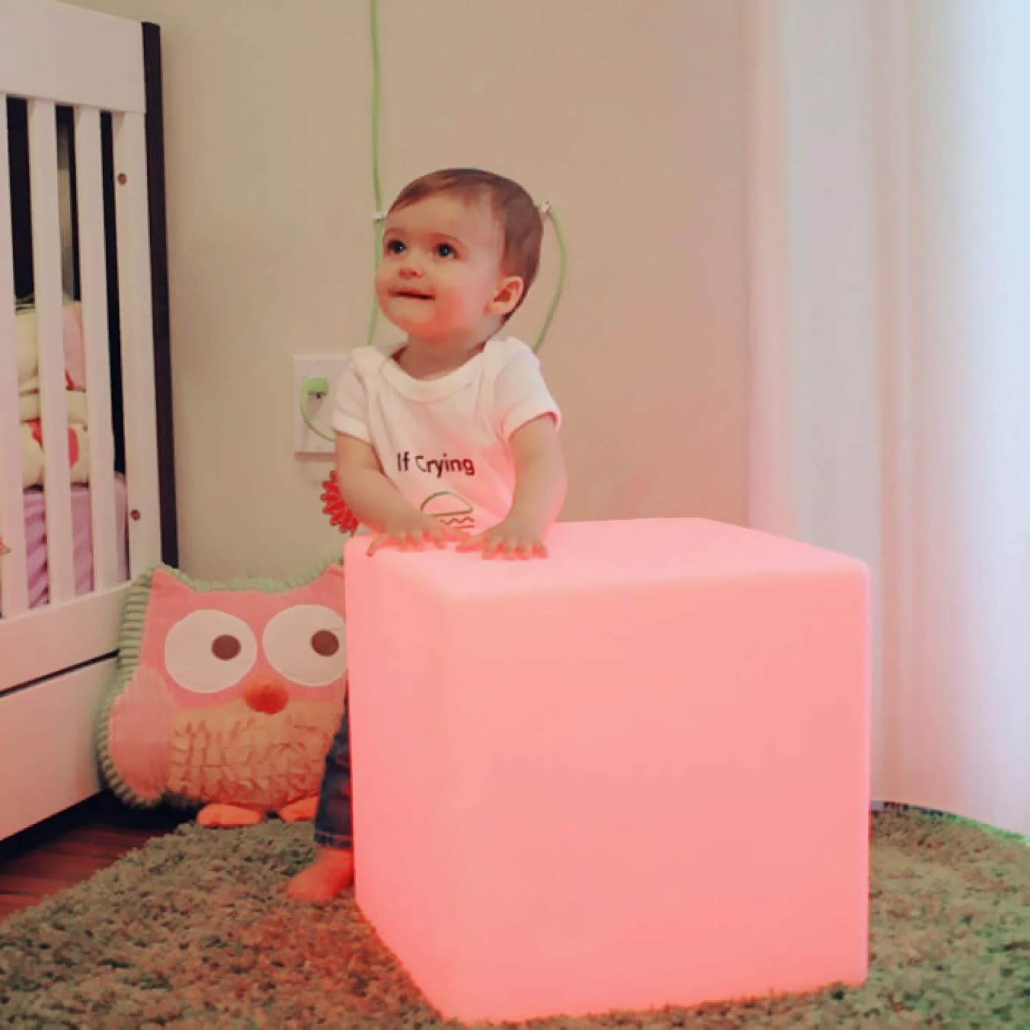 Mr.Go 12-inch Rechargeable Magic LED Light Cube Stool with Remote Control Fun Mood Lamp Soothing Night Light Decorative Lighting for Home…