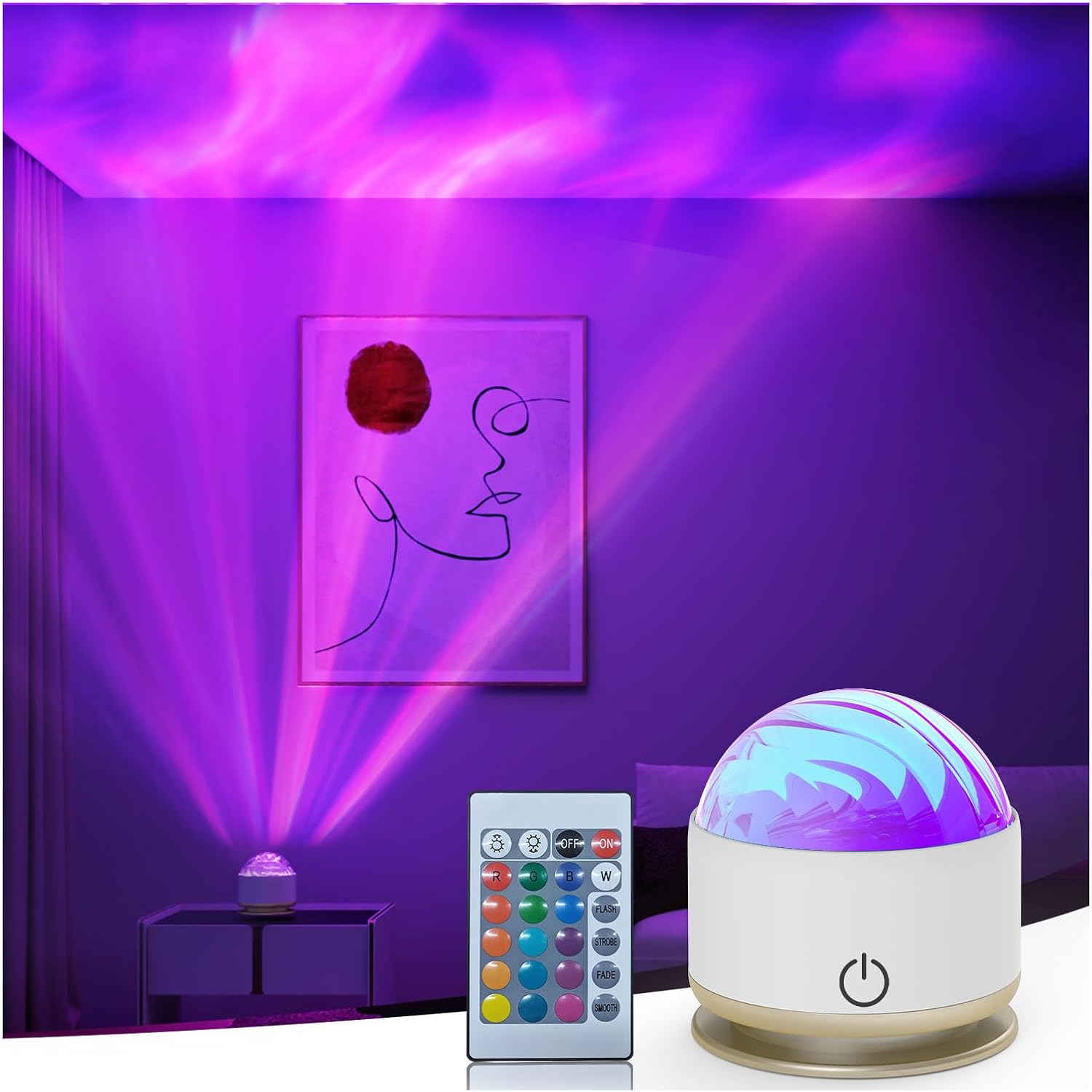 HUMIIEYE Northern Light Projector, Battery Operated Aurora Night Light, 16 Colors Galaxy Lamp Ocean Wave Ceiling Projector Mood Ambient…