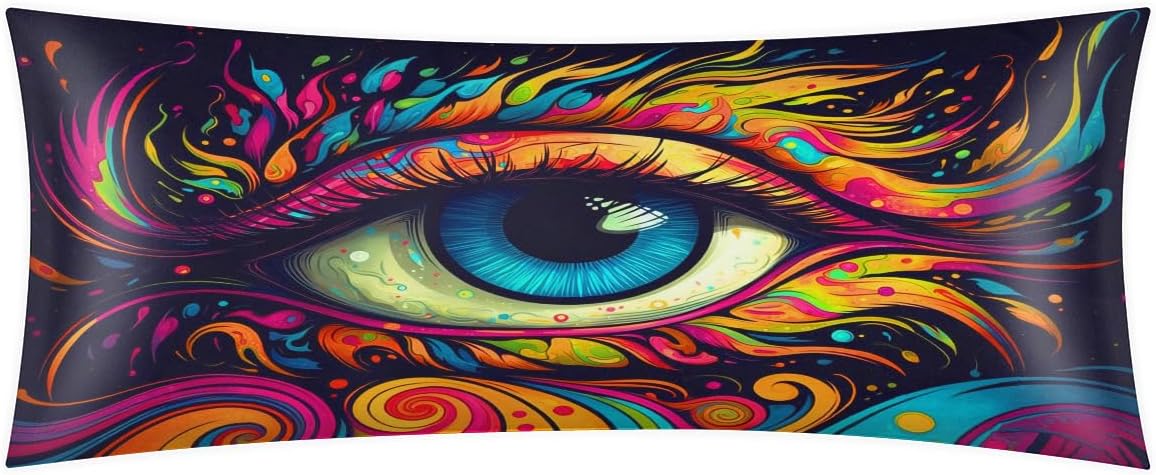Evil Eye Body Pillow Covers Decorative Soft Bedding Satin Pillowcase with Zipper Closure Cooling Breathable Long Pillow Case-21"x 54"