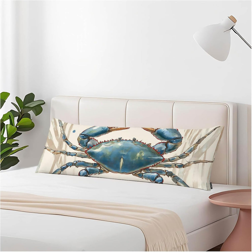 Crab Body Pillow Pillowcase, Ocean Beach Crab Sea Retro Body Pillow Cushion Covers, 20x54 Inch Bedding Body Pillows Protector Large…