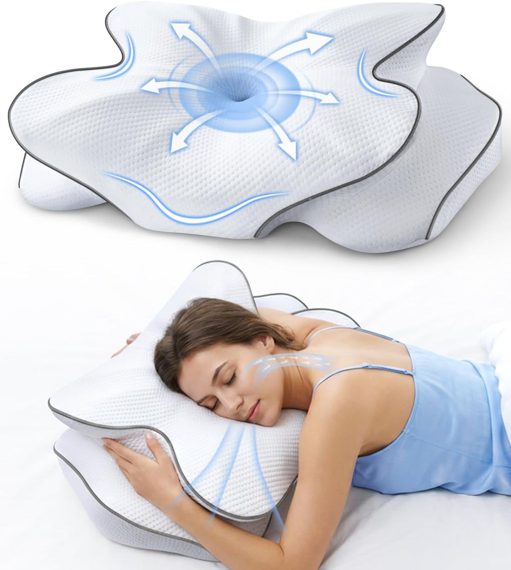 AZBestPro Memory Foam Cervical Pillow for Neck Support &, Butterfly Ergonomic Design – 24×15.75×5.7 Inches, Removable 100% Polyester Pillo…