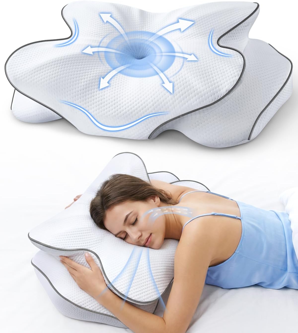 AZBestPro Memory Foam Cervical Pillow for Neck Support &, Butterfly Ergonomic Design – 24×15.75×5.7 Inches, Removable 100% Polyester Pillo…
