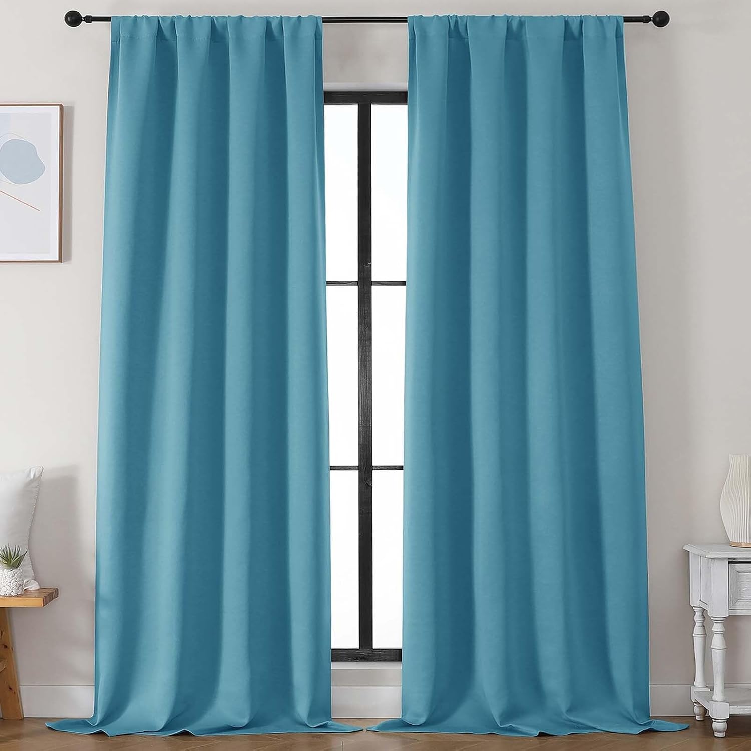 Simplebrand Ava Turquoise Blackout Curtains for Bedroom 96 Inches Long 2 Panels, Solid Thermal Insulated, Energy Saving Nursery Window Trea…