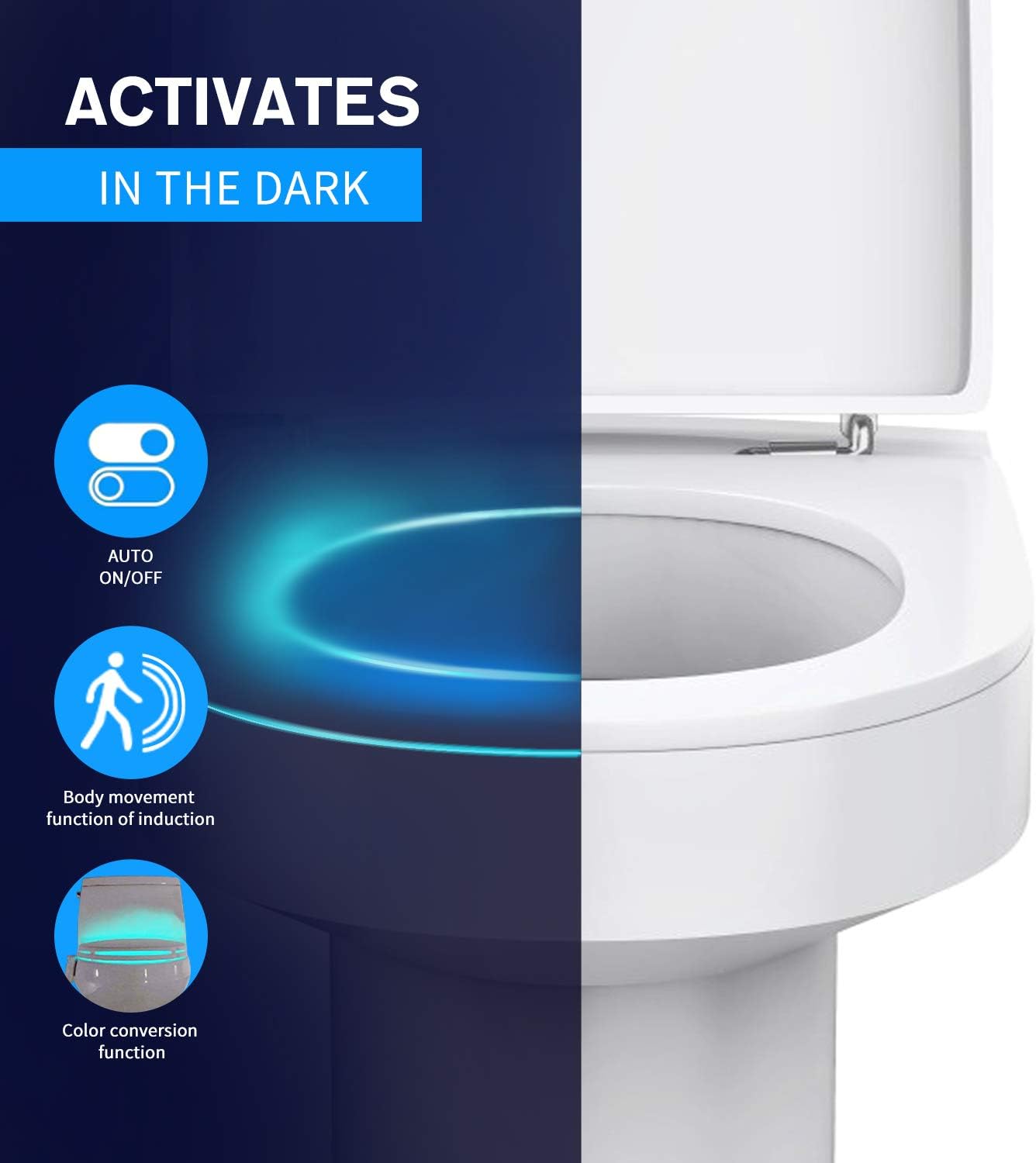 Toilet Night Light, Toilet Bowl Light, Motion Sensor Activated LED Night Light, 8-Color Light up for Bathroom Decor, Kids Bathroom Set…