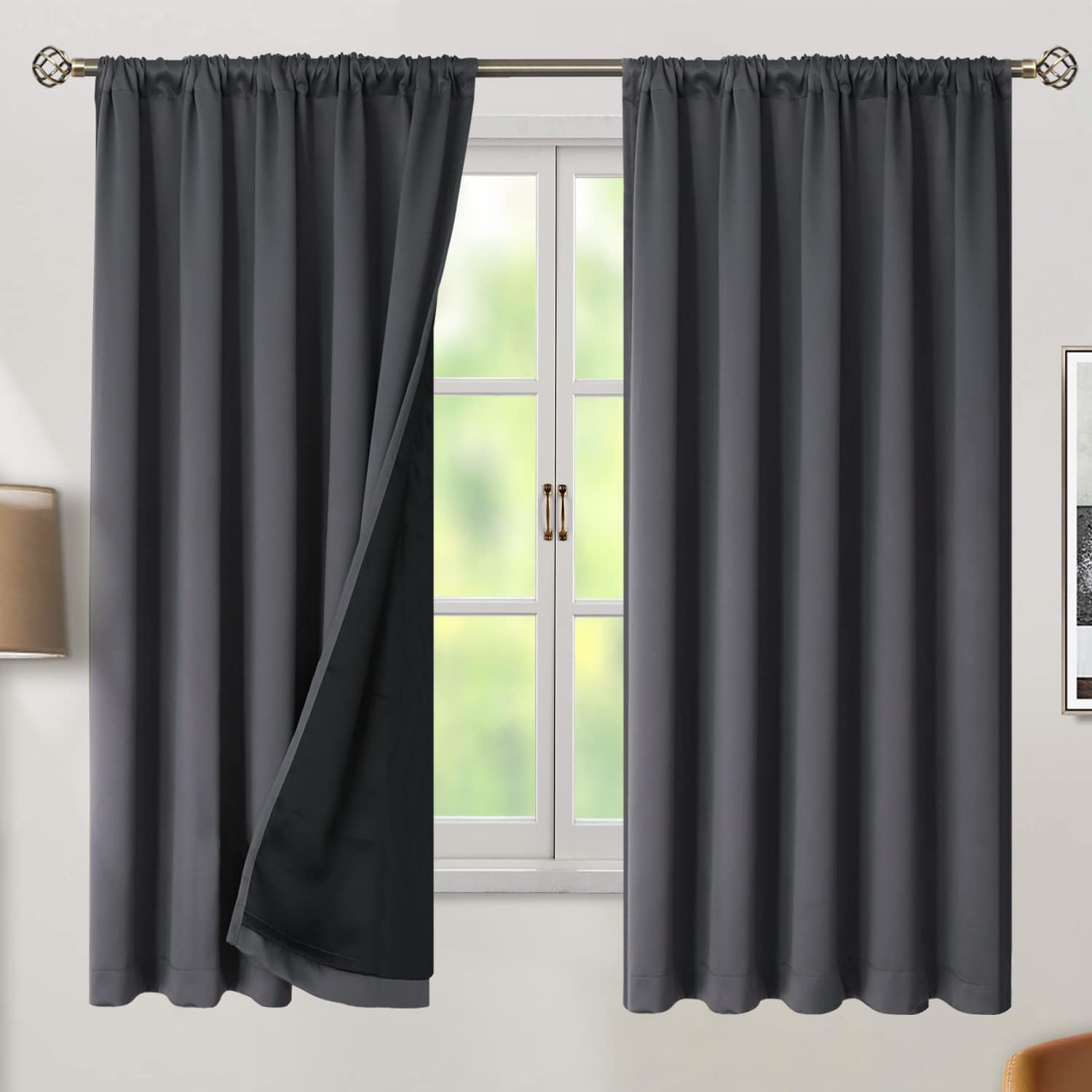 BGment 100% Room Darkening Thermal Insulated Blackout Curtains 63 Inches Long for Bedroom, Rod Pocket and Back Tab Double Layer Noise…