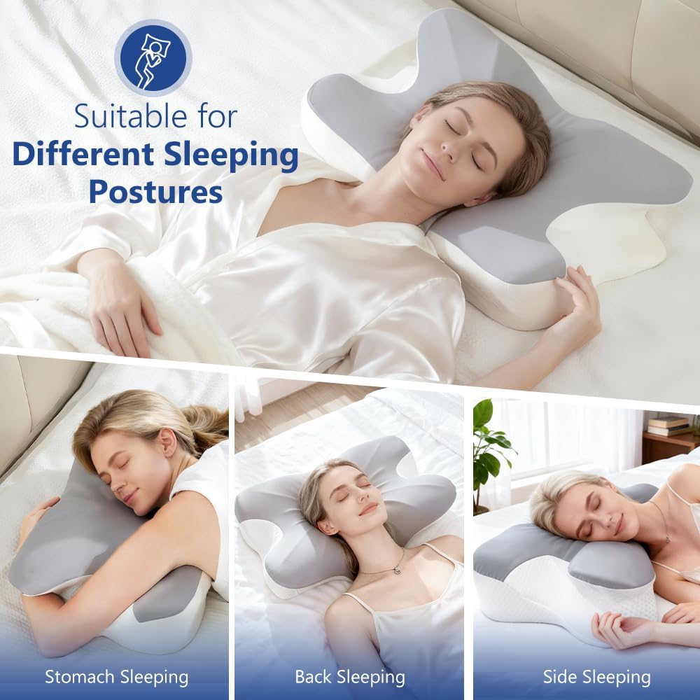 Bnxiang Cervical Neck Pillow for Neck & Sleeping, Ergonomic Contour Neck Support Pillow, Memory Foam Orthopedic Pillow for Side, Back, Stom…