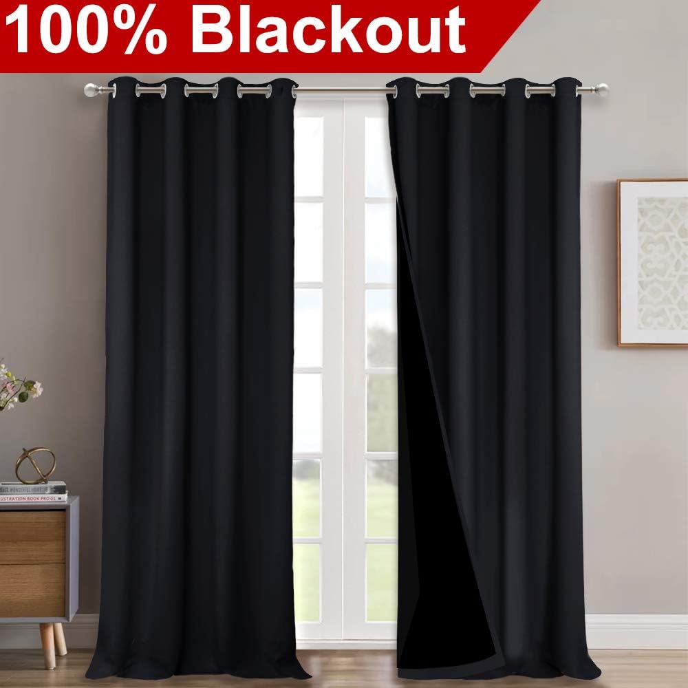 Nicetown Full Shading Curtains 90 inches Long 2 Panels Set for Windows, Super Heavy-Duty Black Lined Blackout Curtains for Bedroom, Privacy…
