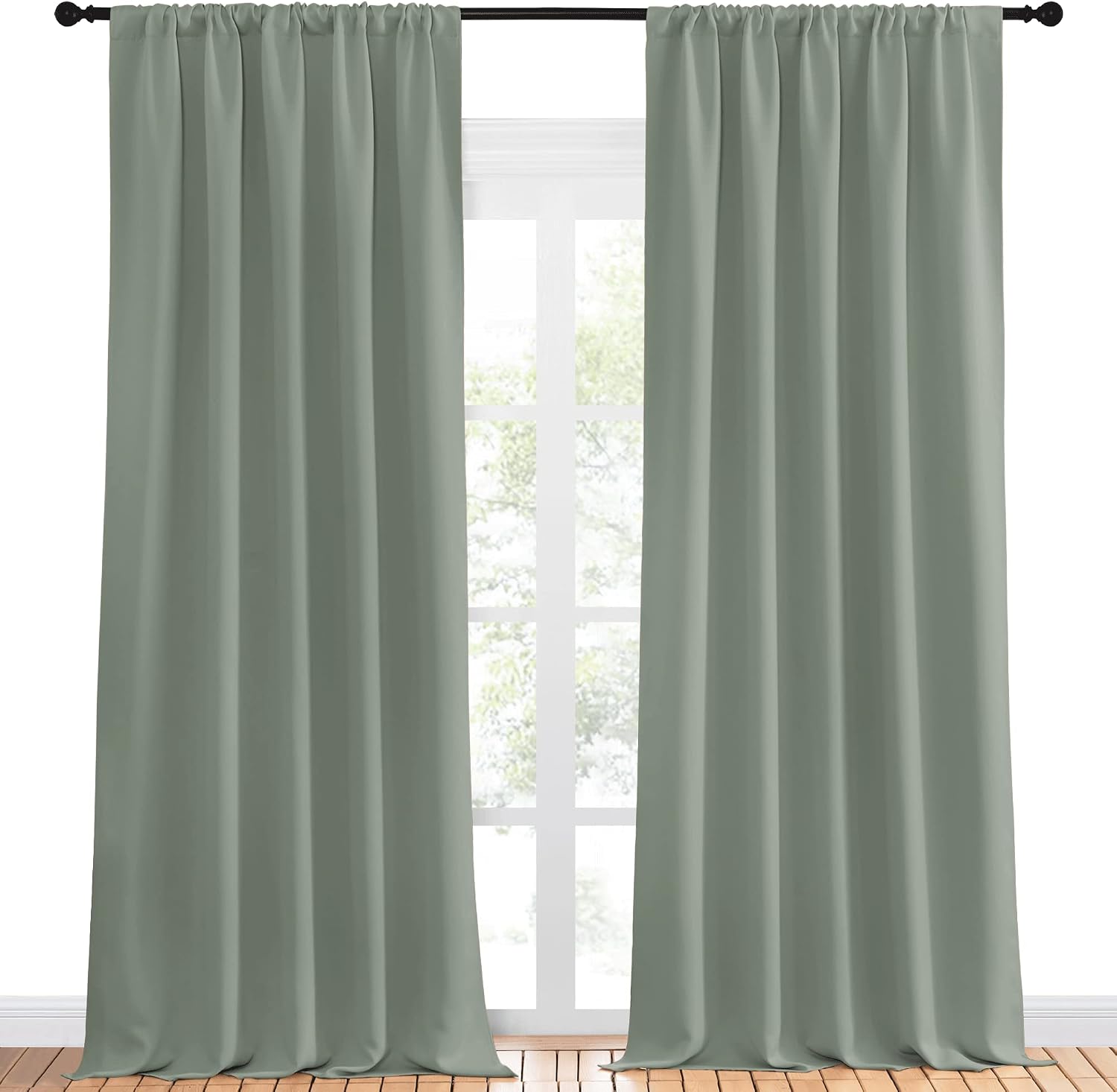 NICETOWN Window Curtains Blackout Drapes - Thermal Insulated Solid Rod Pocket Blackout Curtains/Draperies for Living Room (Sage Green…