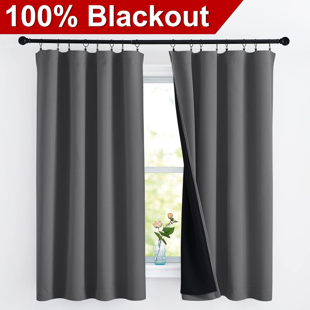Nicetown 100% Blackout Cold Blocking Curtains 63 inches Long, Soft Thermal Insulated Rod Pocket 2-Layer Lined Drapes, Energy Efficiency Win…