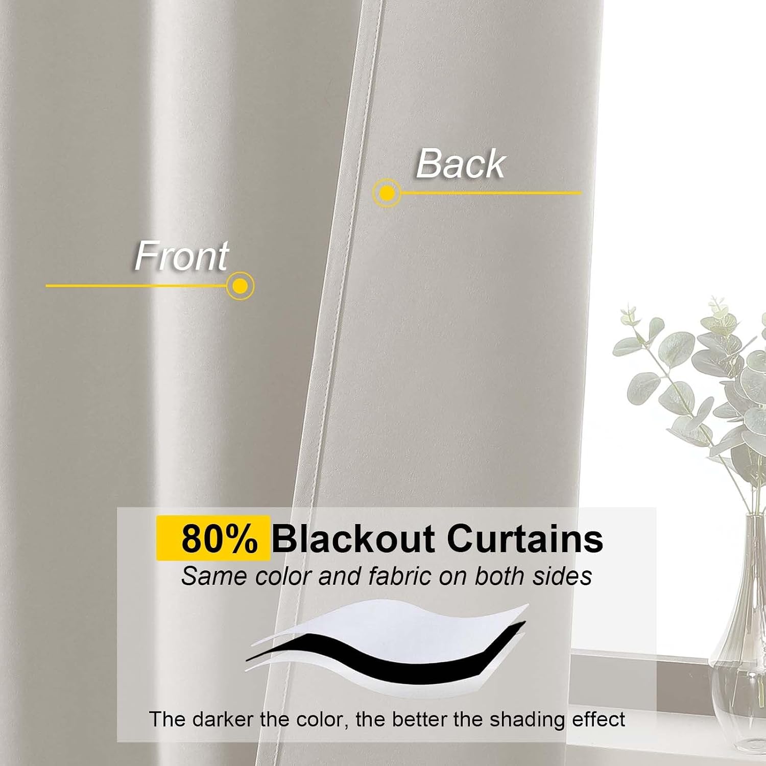 WelvetBLK Natural Curtains for Bedroom Living Room 54 Inch Length 2 Panels Set, Soft Solid Thermal Insulated Light Filtering Curtains Drape…