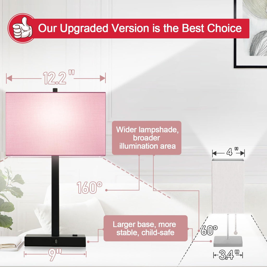 Lynnoland 21" Set of 2 Table lamp with USB A+C & AC Outlets, Touch Control 3-Way Dimmable Nightstand Lamps for Bedroom Living Room Office…