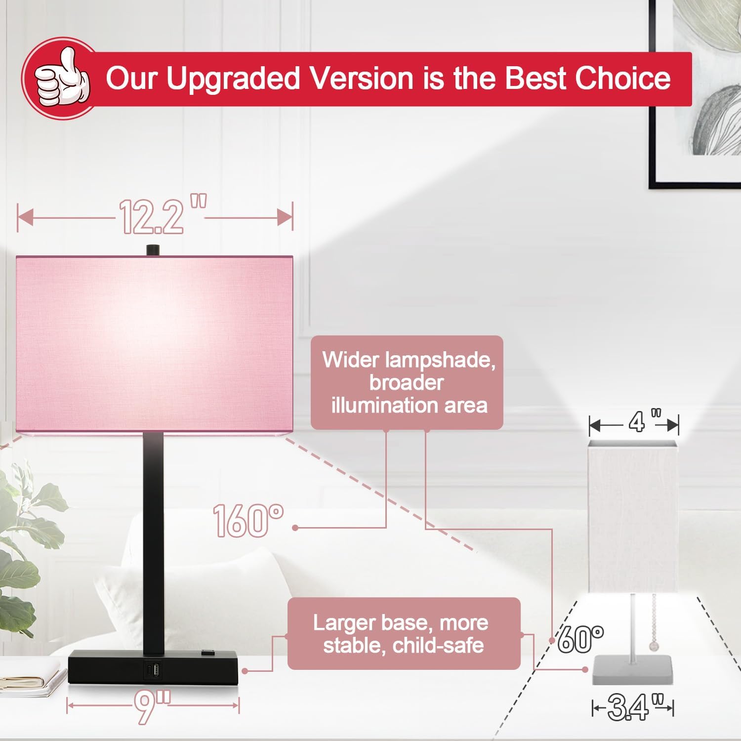 Lynnoland 21" Set of 2 Table lamp with USB A+C & AC Outlets, Touch Control 3-Way Dimmable Nightstand Lamps for Bedroom Living Room Office…