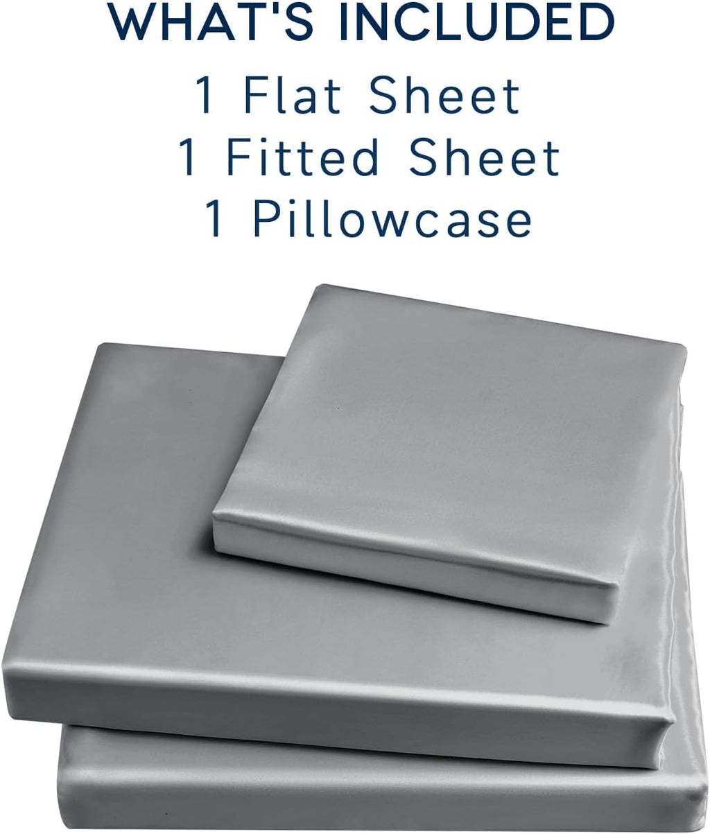 Golal Satin Sheets Twin Size - 3 Pieces Luxury Silky Soft Bed Sheets for Kids, Wrinkle-Free Dark Grey Satin Silk Sheet Set with 1 Deep Pock…