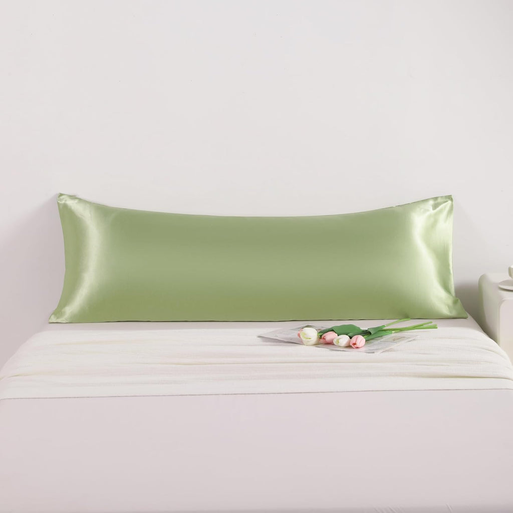 Ntbay Satin Body Pillowcase for Hair and Skin, Luxurious and Silky Pillow case with Envelope Closure, 20x54 Inches, Sage Green 54 Inches Gr…