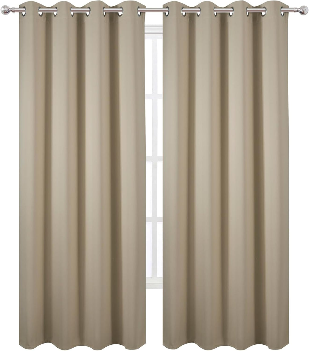 Lemomo Blackout Curtains 52 x 90 Inch Long Beige Curtains Set of 2 Panels Room Darkening Curtains for Bedroom and Living Room 90 Inch silver
