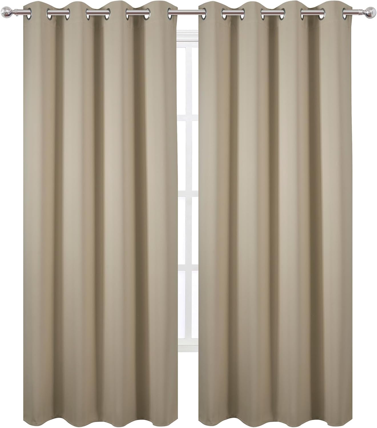 Lemomo Blackout Curtains 52 x 90 Inch Long Beige Curtains Set of 2 Panels Room Darkening Curtains for Bedroom and Living Room 90 Inch silver