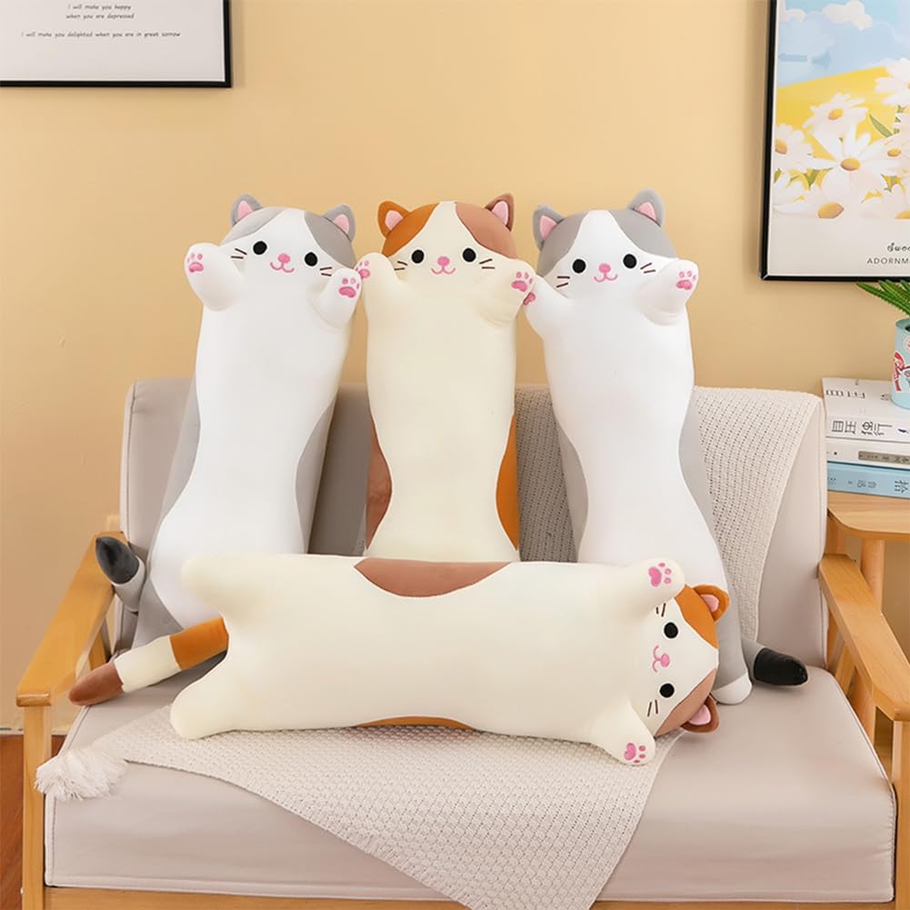 Cat Plush Stuffed Animals Cute Long Cat Body Pillow Plushies Soft Huggable Kitty Pillows for Girls Kids Adults Cat Lovers (New Beige…