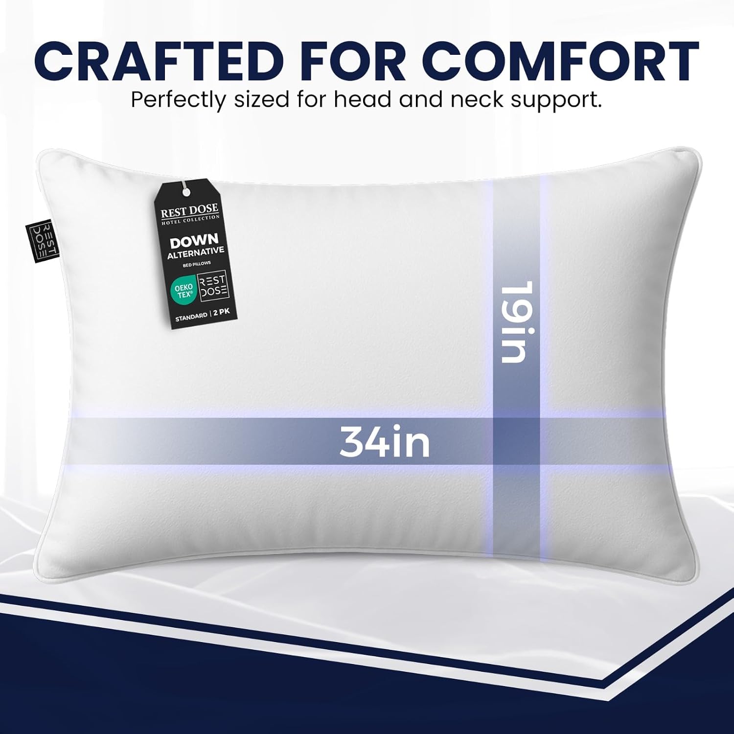 REST DOSE Bed Pillows for Sleeping, Set of 2 – Cooling, Hotel Quality with Soft Down Alternative Fill for Back, Stomach & Side Sleep…
