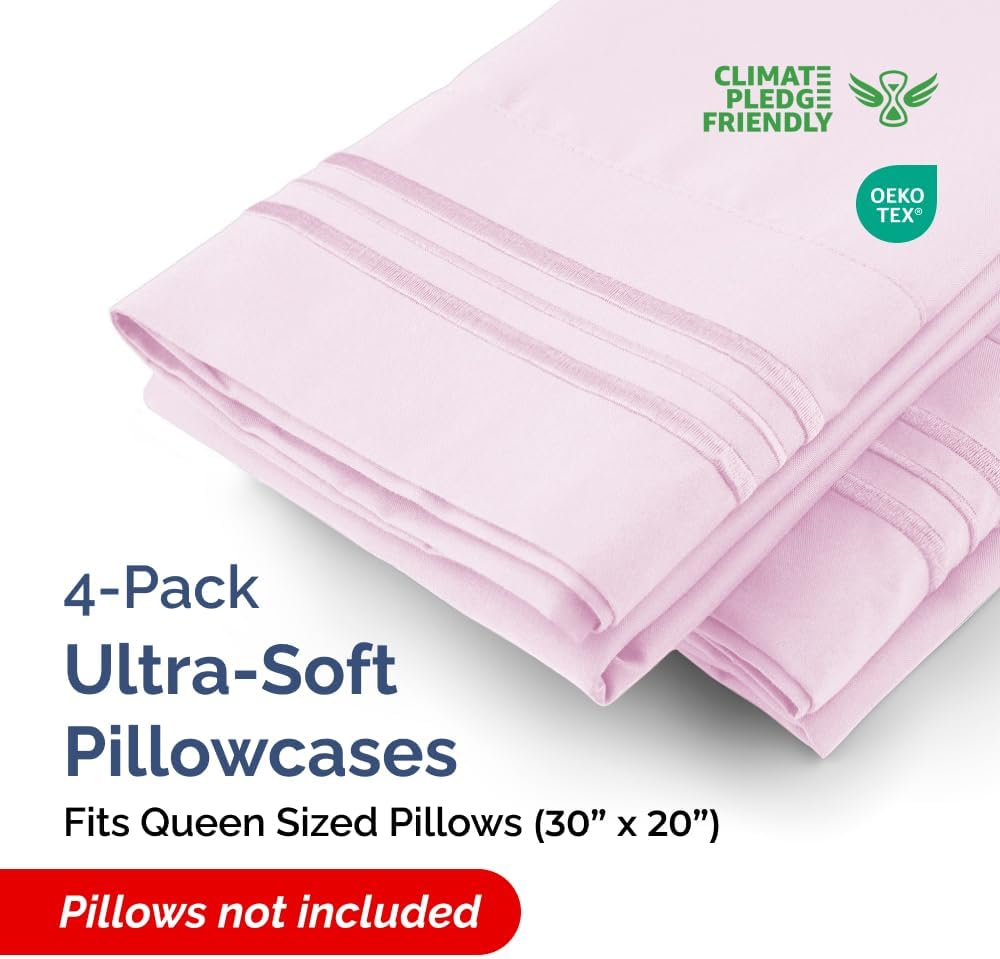 Queen Pillow Cases Set of 4 - Ultra Soft Hotel Quality Pillowcase Covers - Comfy, Cozy & Wrinkle Free - Shrink, Stain & Fade Resistant…
