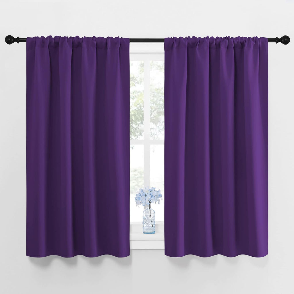 NICETOWN Blackout Purple Curtains for Living Room - Thermal Insulated Solid Rod Pocket Blinds for Bedroom Decor (Royal Purple, Set of 2…