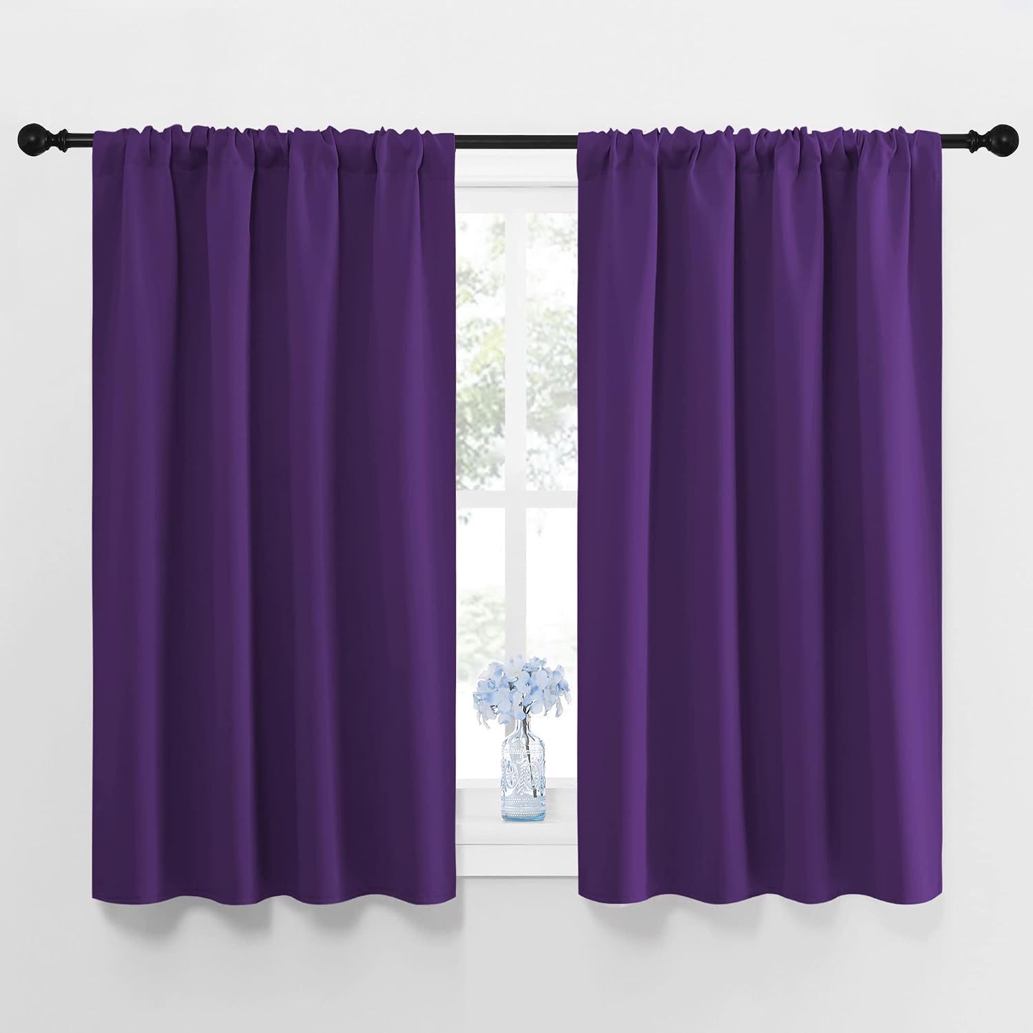 NICETOWN Blackout Purple Curtains for Living Room - Thermal Insulated Solid Rod Pocket Blinds for Bedroom Decor (Royal Purple, Set of 2…
