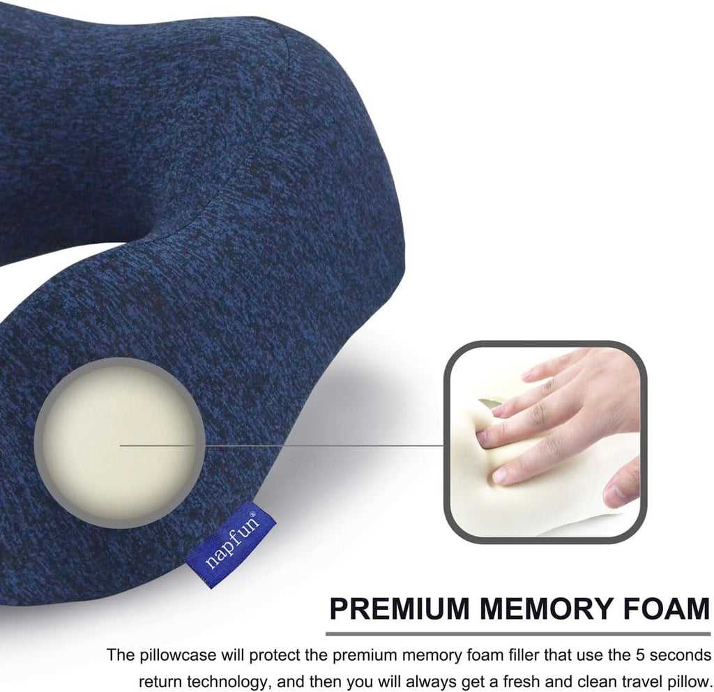 napfun Neck Pillow for Traveling, Upgraded Travel Neck Pillow for Airplane 100% Pure Memory Foam Travel Pillow for Flight Headrest Sleep…