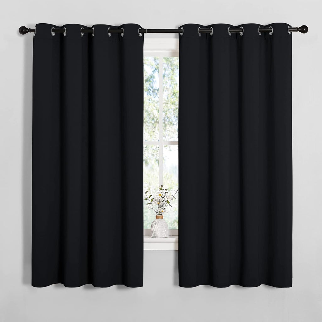 NICETOWN Bathroom Blackout Curtains and Drapes, Black Solid Thermal Insulated Grommet Blackout Drapery Panels for Window (2 Panels, 55…
