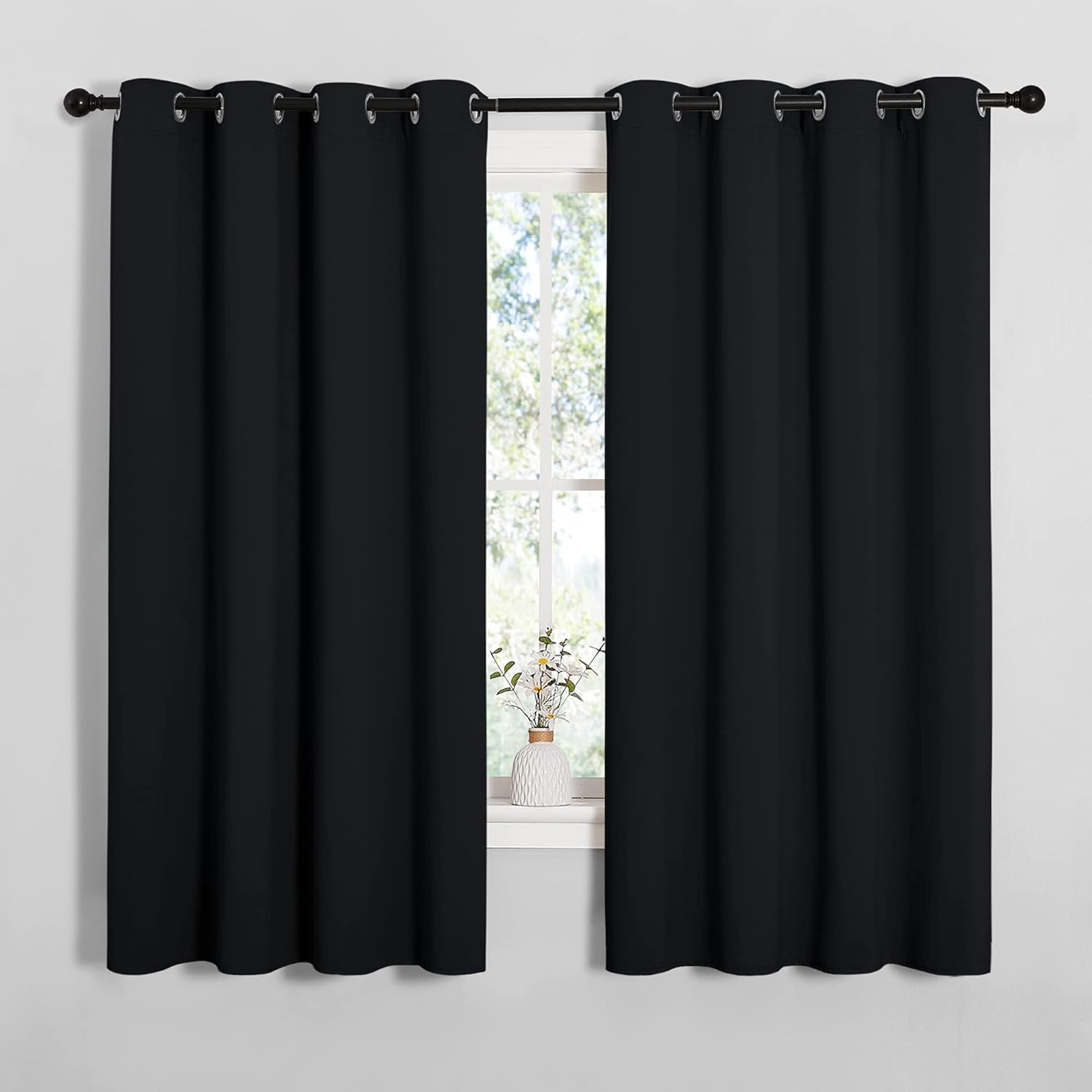NICETOWN Bathroom Blackout Curtains and Drapes, Black Solid Thermal Insulated Grommet Blackout Drapery Panels for Window (2 Panels, 55…