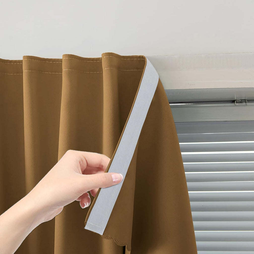 Self Adhesive Curtains, Stick Curtain Blackout Shades Window Cover Curtains for Living Room No Drilling, 47" W X 71" L, Brown, 1 Panel