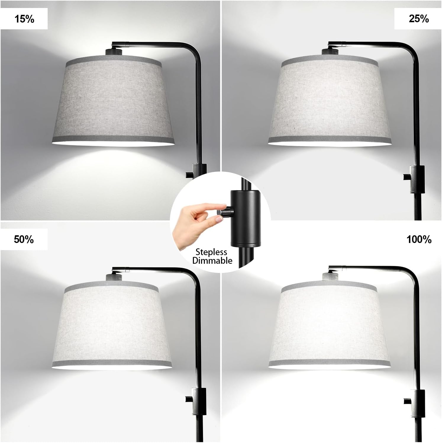 Upgraded】 Dimmable Floor Lamp, 1000 Lumens LED Edison Bulb Included, Arc Floor Lamps for Living Room Modern Standing Lamp with Gray…