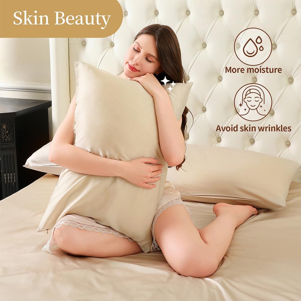 2 Pack Mulberry Silk Pillow Cases Standard Size with Hidden Zipper, Ultra Smooth and Soft Breathable Cooling Silk Satin Pillowcase for…