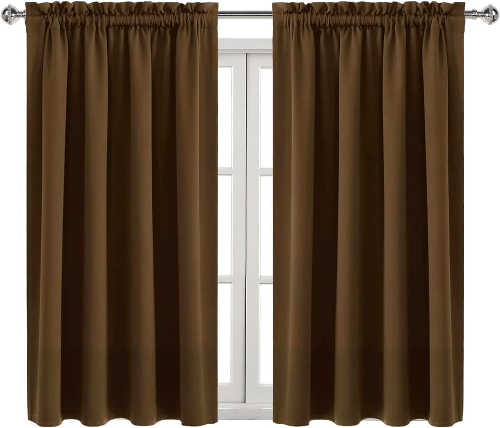 Dwcn Blackout Curtains Room Darkening Thermal Insulated Bedroom Curtains Window Curtain Panels, 52 x 54 inches Long, Set of 2 Brown Rod Poc…