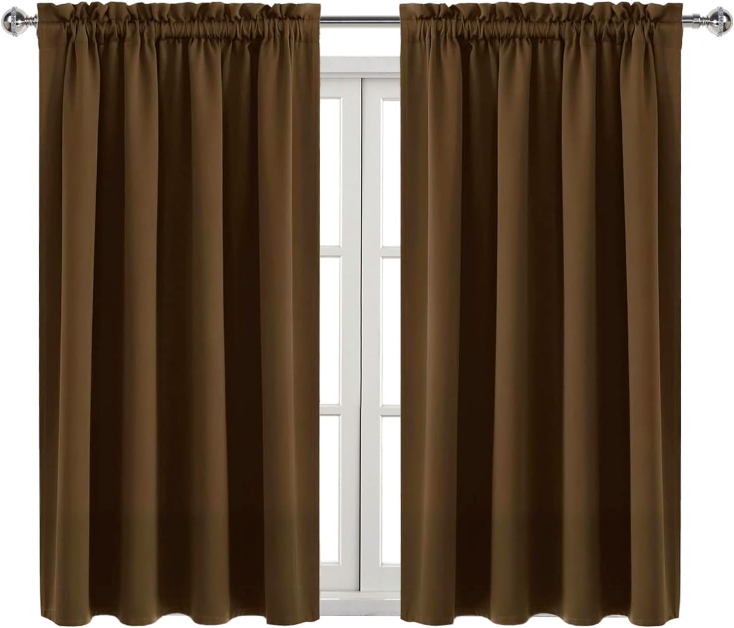 Dwcn Blackout Curtains Room Darkening Thermal Insulated Bedroom Curtains Window Curtain Panels, 52 x 45 inches Long, Set of 2 Brown Rod Poc…