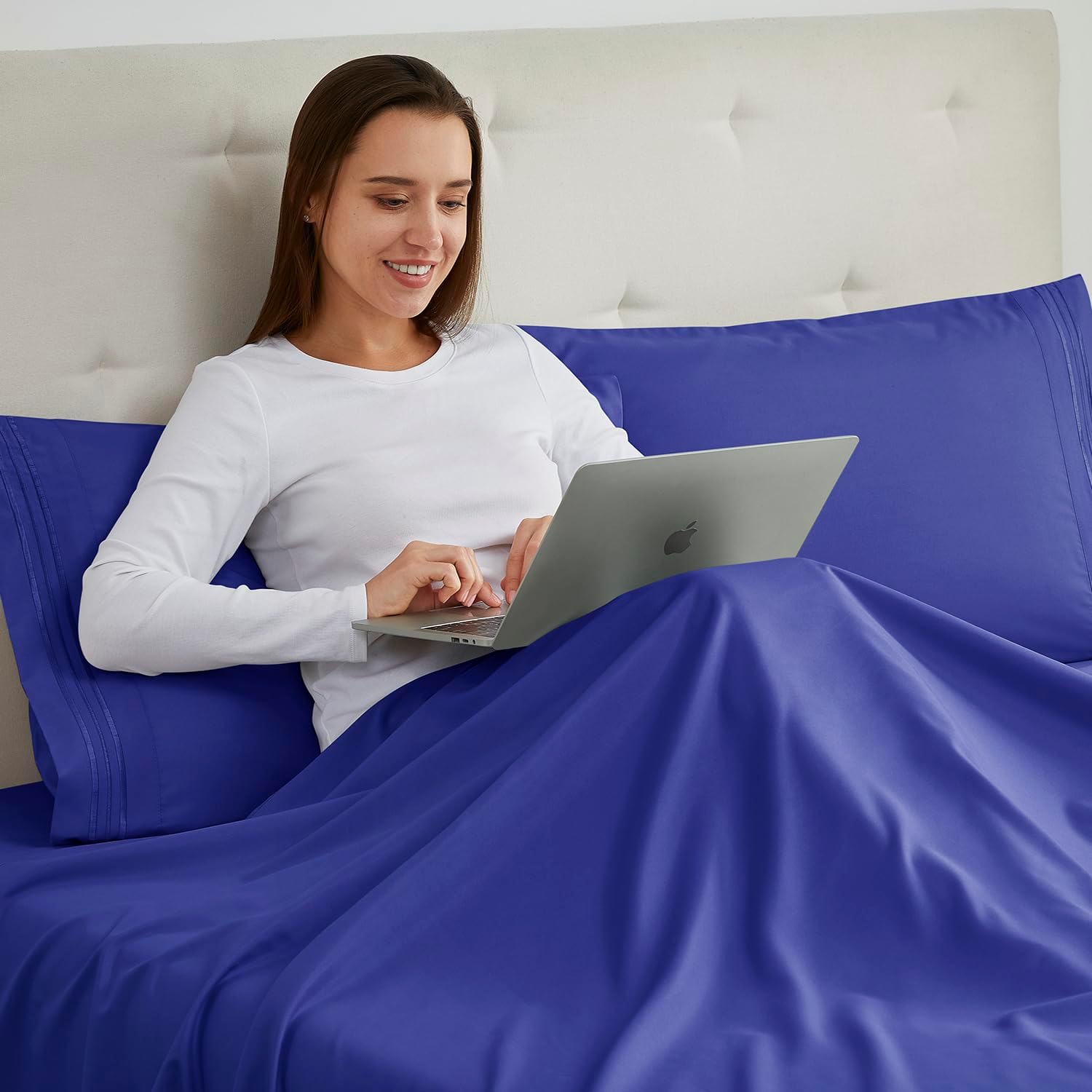 Nestl Royal Blue Pillow Cases - Soft Queen Size Set of 2, 1800 Microfiber, Envelope Closure, 20x30 Inches cotton Blue