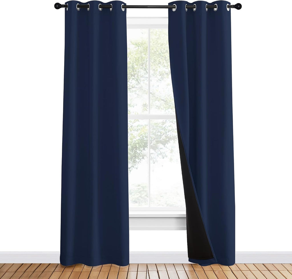 Nicetown 100% Blackout Curtain Set, Thermal Insulated & Energy Efficiency Window Draperies for Guest Room, Full Shading Panels for Shift Wo…