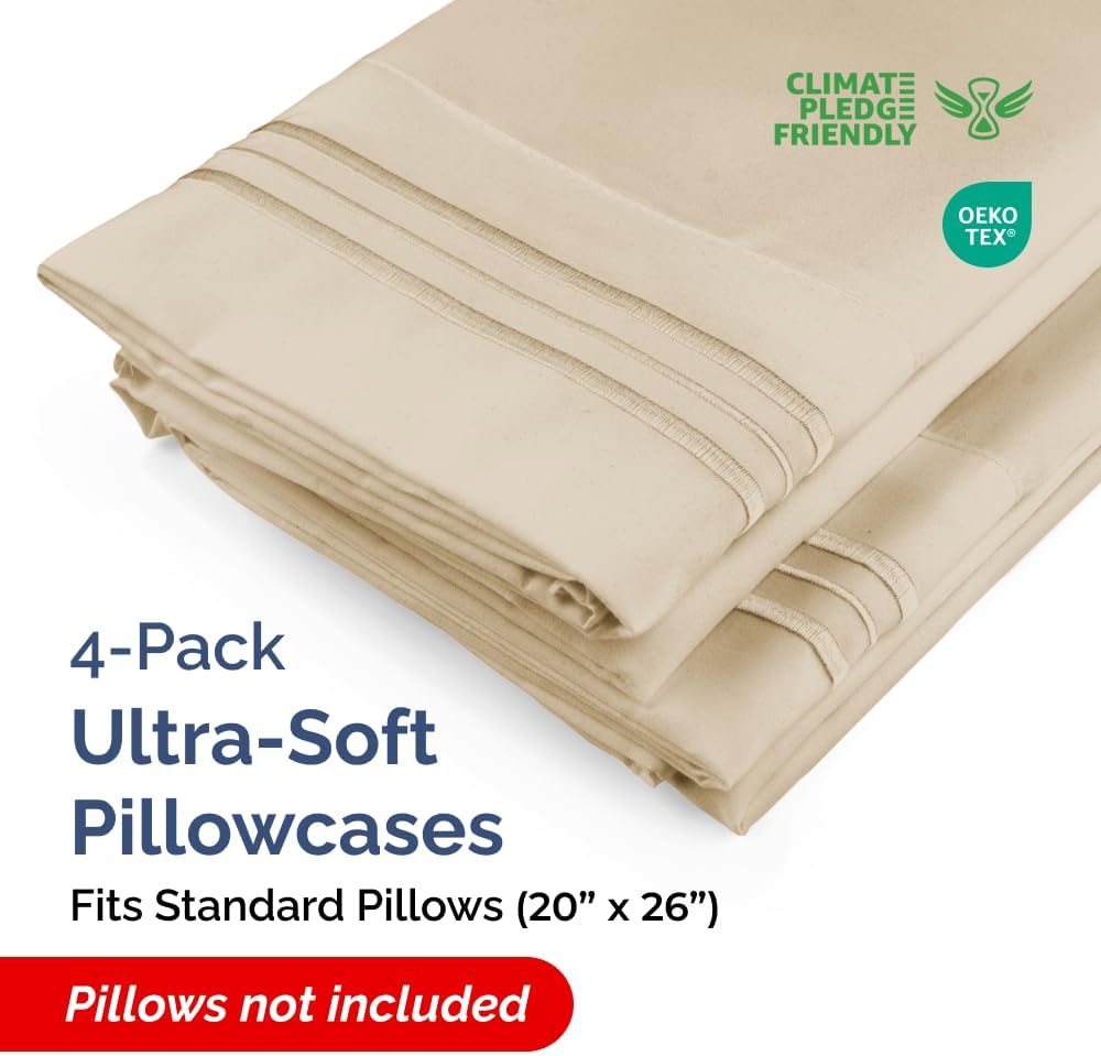 Standard Pillow Cases Set of 4 - Ultra Soft Hotel Quality Pillowcase Covers - Comfy Cozy Bedding for Women, Men, Kids & Teens - Machine…