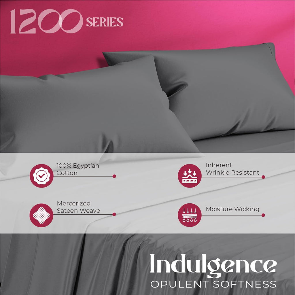 Mayfair Linen 100% Egyptian Cotton King Size Pillow Cases Set of 2 - Luxury 1200 Series Pillow Cases King Size (Dark Grey), Soft &…